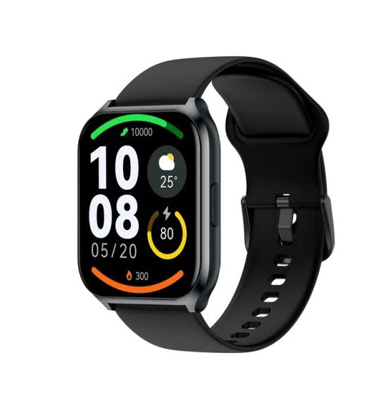 Black Haylou Watch 2 Pro smartwatch displaying a step counter on its square 1.85-inch HD screen with a comfortable silicone strap.