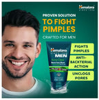 A 100ml green and white tube of Himalaya Men Acne Clear Neem Face Wash designed for oily skin, pimple prevention, and deep cleansing.