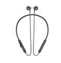 Black Hoco ES67 wireless bluetooth neckband earphone displaying 14.2mm magnetic earbuds, inline volume control buttons, and flexible silicone collar piece.