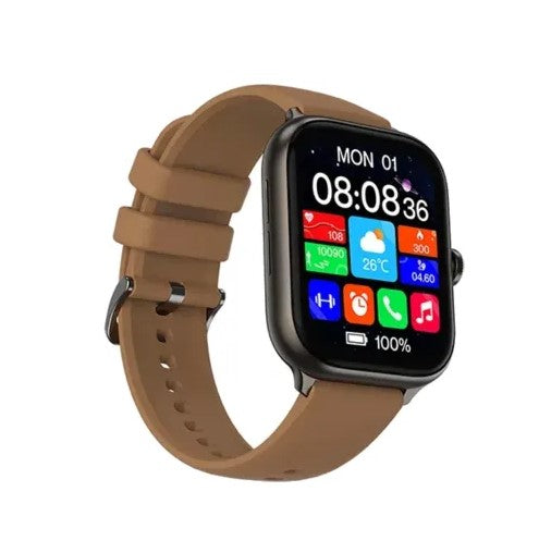 Front view of the IMILAB IMIKI ST1 smartwatch displaying a colorful digital watch face on its 1.78-inch AMOLED screen, featuring a stylish square metal body and silicone strap.
