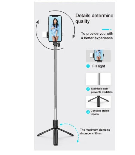 R1s Adjustable 4 in 1 Multifunctional Monopod Selfie Stick & Tripod with LED Selfie Light & Wireless Bluetooth Remote Control