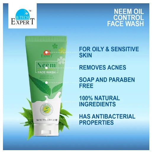 BTech Expert Neem Oil Control Face Wash | Tea Tree & Aloe for Oily, Acne-Prone Skin
