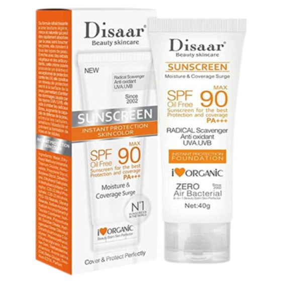 Disaar Sunscreen SPF 90 Instant Protection UVA UVB Foundation PA plus plus plus Oil Free Sunblock