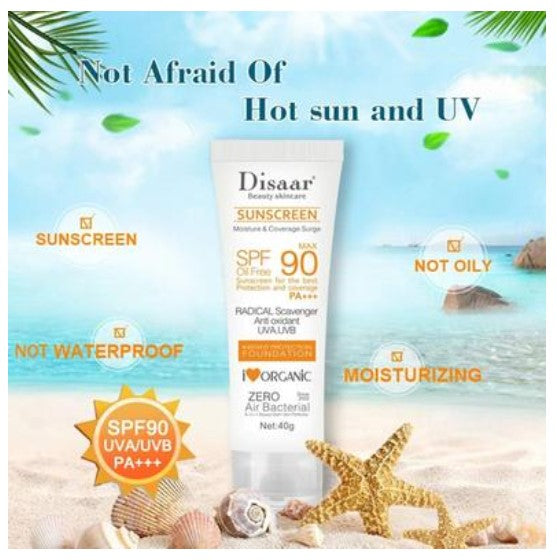 Disaar Sunscreen SPF 90 Instant Protection UVA UVB Foundation PA plus plus plus Oil Free Sunblock