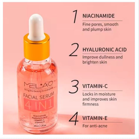 MELAO 4-in-1 Face Serum with Vitamin C & Niacinamide | Beginner Hydration for Dull Skin