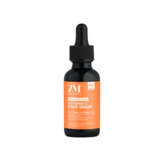 A 30ml dropper bottle of Zayn & Myza Vitamin C Face Serum featuring 3-O-Ethyl Ascorbic Acid and Kakadu Plum, formulated for dark spot reduction and glowing skin.